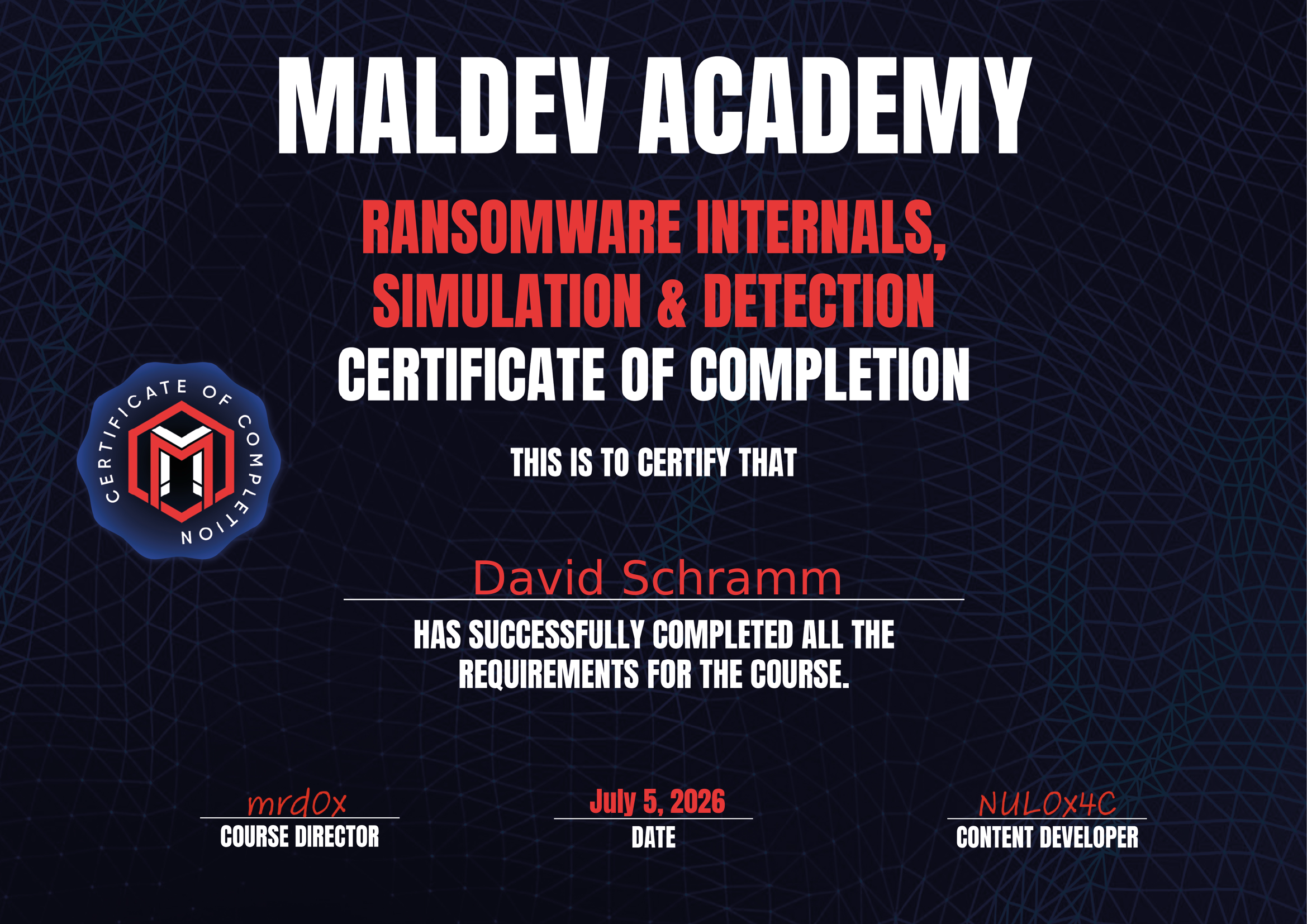 Ransomware Internals, Simulation & Detection Certificate of Completion