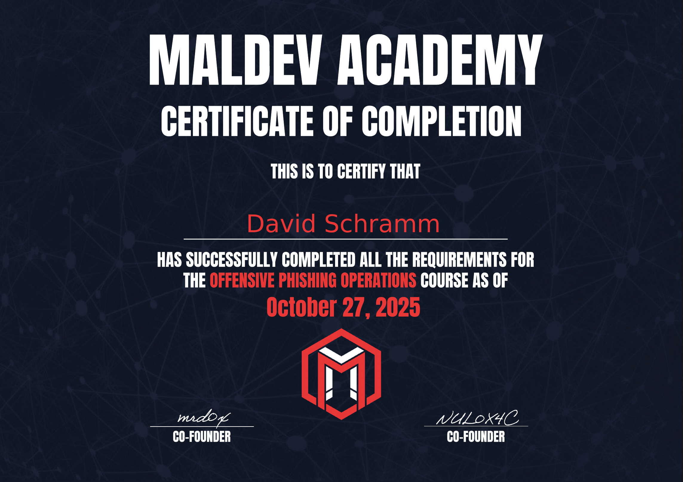 Offensive Phishing Operations Certificate of Completion